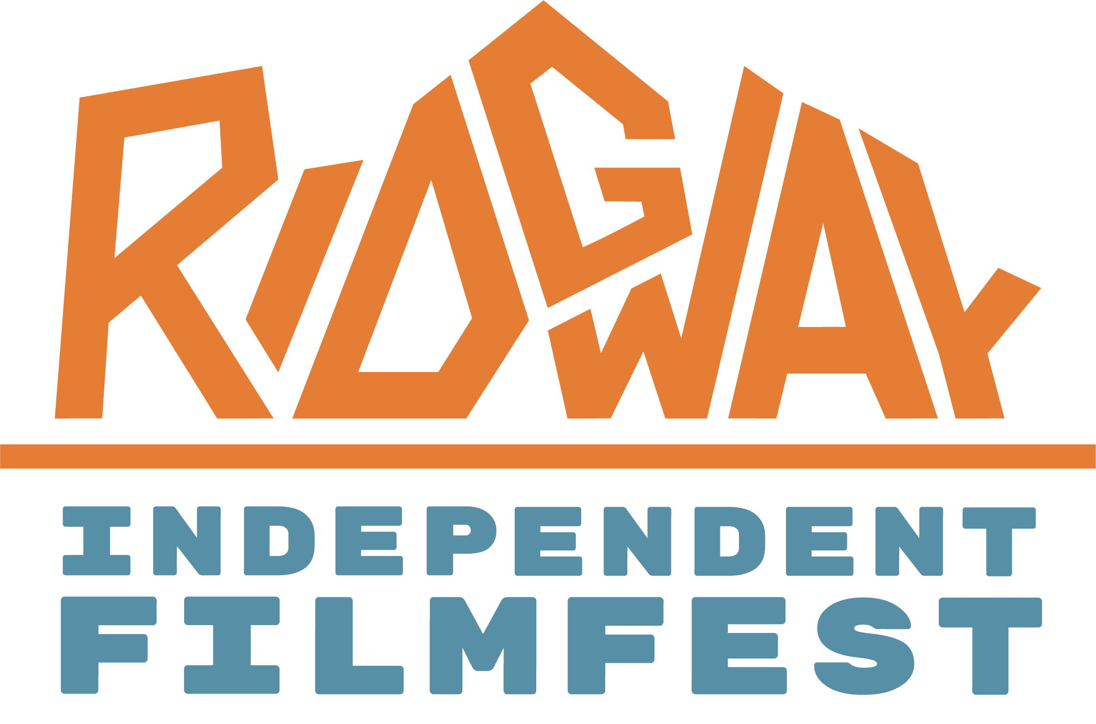 Ridgway Independent Film Fest identity in orange and blue